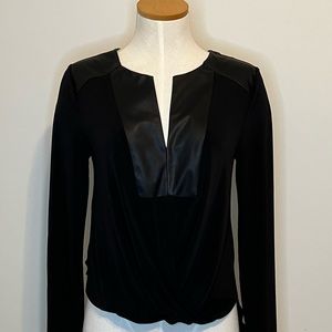 BCBGMAXAZRIA, black with leather accent, size XS. Pristine condition